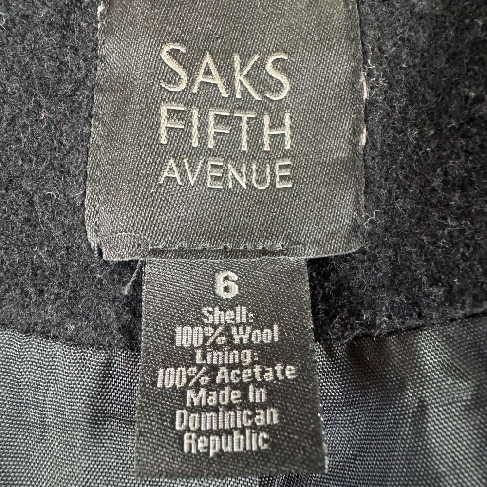 Saks Fifth Ave x Loro‎ Piana Wool Pea Coat Women's Size 6 Black Trench Overcoat - Picture 5 of 8